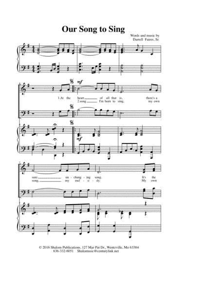 Our Song To Sing Choral Anthem Clarinet Trumpet Trombone Sheet Music