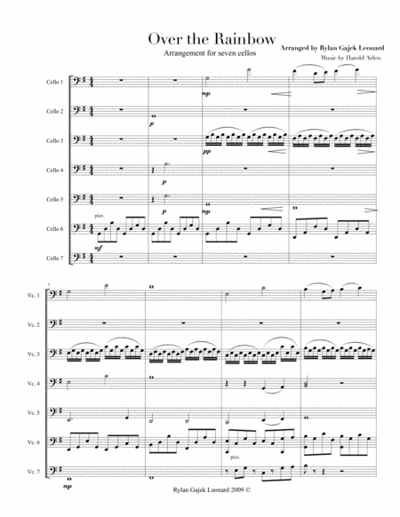 Free Sheet Music Over The Rainbow Arrangement For 7 Cellos