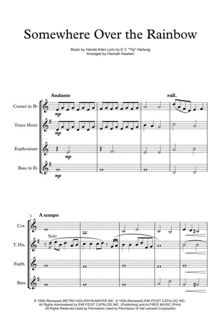 Over The Rainbow Brass Quartet Sheet Music