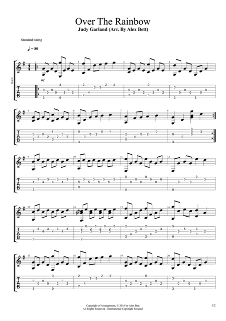 Over The Rainbow Fingerstyle Guitar Sheet Music