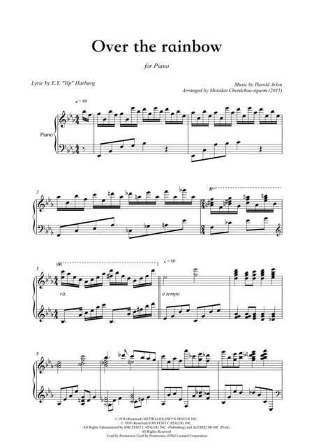 Over The Rainbow For Piano Solo Sheet Music