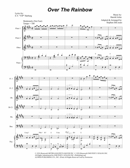 Over The Rainbow For Woodwind Quintet Sheet Music