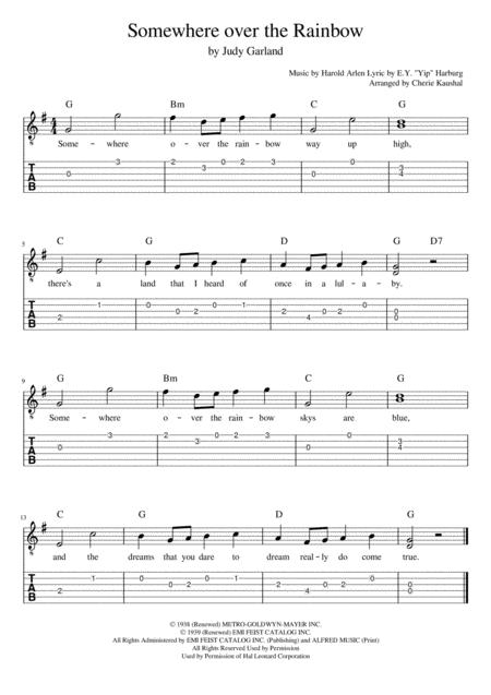 Free Sheet Music Over The Rainbow From The Wizard Of Oz Beginner Guitar