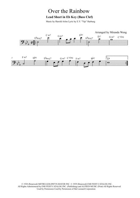 Over The Rainbow From The Wizard Of Oz Cello Or Double Bass Solo In Eb Key With Chords Sheet Music