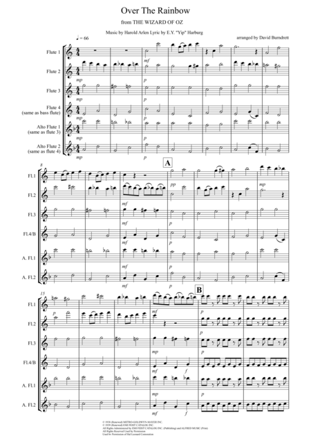 Over The Rainbow From The Wizard Of Oz For Flute Quartet Sheet Music