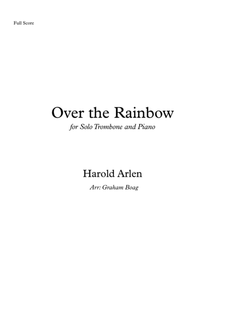 Over The Rainbow From The Wizard Of Oz For Solo Trombone Piano Sheet Music