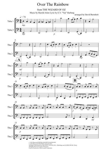 Over The Rainbow From The Wizard Of Oz For Tuba Duet Sheet Music