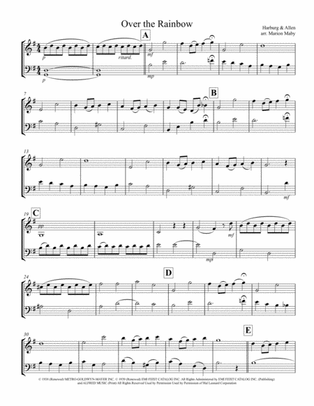 Over The Rainbow From The Wizard Of Oz For Violin Cello Duet Sheet Music