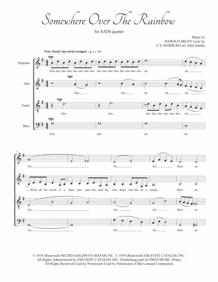 Over The Rainbow From The Wizard Of Oz Satb A Cappella Sheet Music