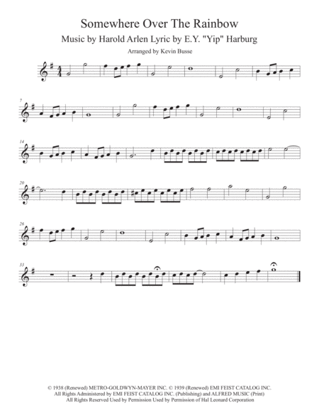 Over The Rainbow From The Wizard Of Oz Soprano Sax Sheet Music