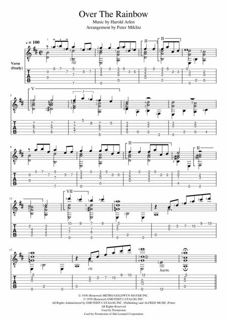 Over The Rainbow From The Wizard Of Oz Standard Notation And Tab Sheet Music