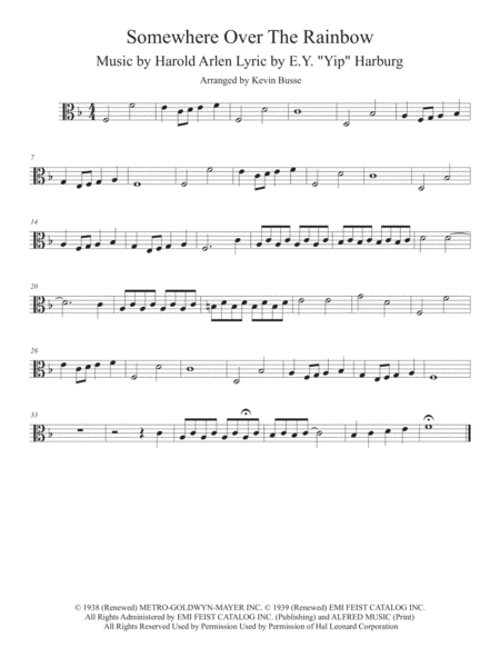 Free Sheet Music Over The Rainbow From The Wizard Of Oz Viola