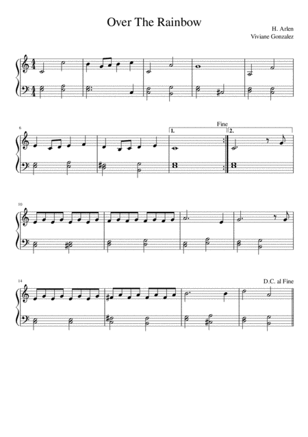 Free Sheet Music Over The Rainbow From The Wizard Of Oz