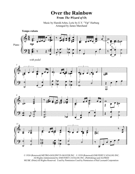 Free Sheet Music Over The Rainbow Jazz Arrangement