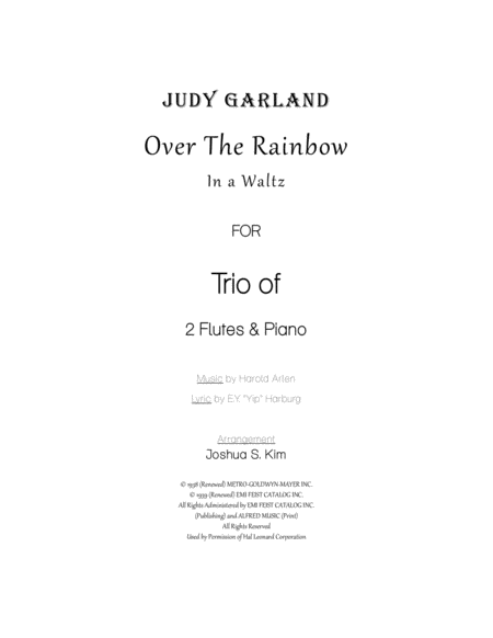 Over The Rainbow La Valse For 2 Flutes And Piano Sheet Music