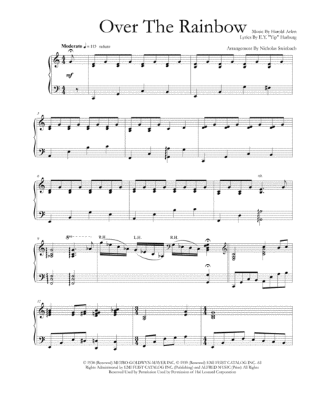 Free Sheet Music Over The Rainbow Piano Solo