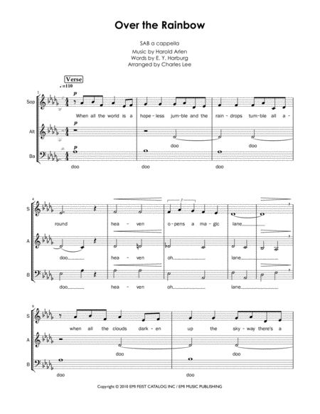 Free Sheet Music Over The Rainbow Sab A Cappella Jazz