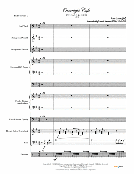 Overnight Caf Chicago Full Score Set Of Parts Sheet Music