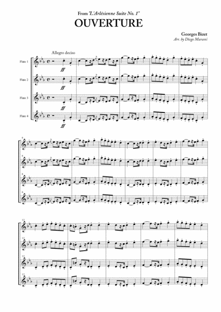 Overture From L Arlesienne Suite No 1 For Flute Quartet Sheet Music