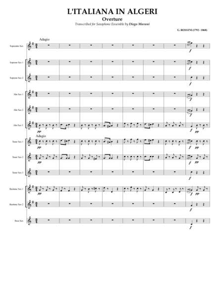 Overture From L Italiana In Algeri For Saxophone Ensemble Sheet Music