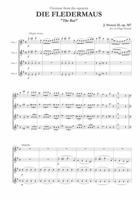 Overture From The Bat For Flute Quartet Sheet Music