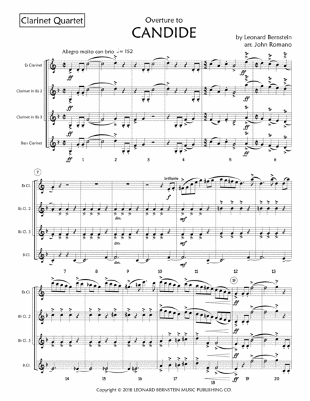 Free Sheet Music Overture To Candide Clarinet Quartet
