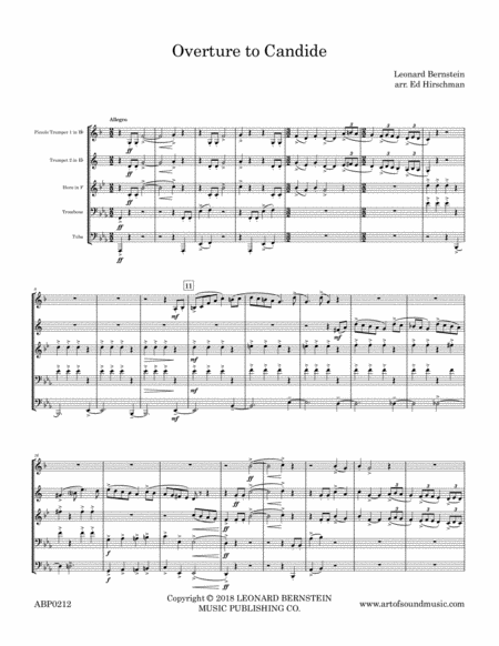 Overture To Candide For Brass Quintet Sheet Music