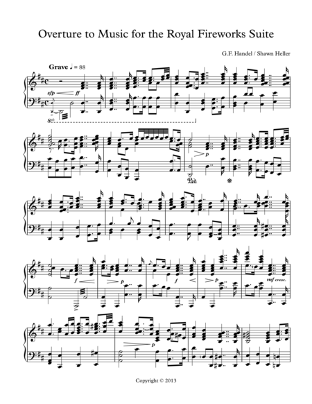 Overture To Music For The Royal Fireworks Suite Hwv 351 Piano Solo Arr By Shawn Heller Sheet Music