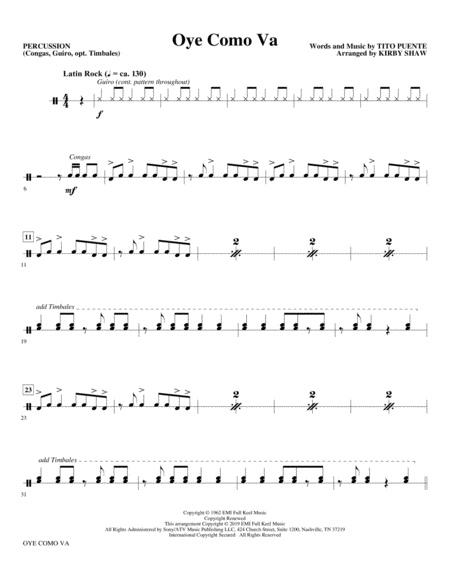 Oye Como Va Arr Kirby Shaw Percussion Sheet Music