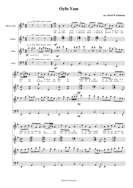 Free Sheet Music Oyfn Yam For Mezzo Soprano Flute Cello And Guitar