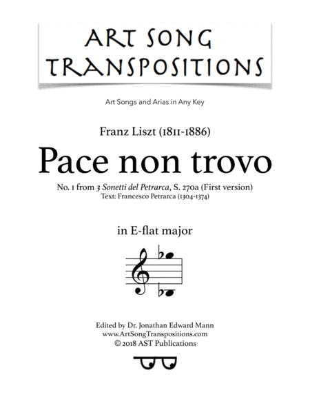 Pace Non Trovos 270a E Flat Major Sheet Music