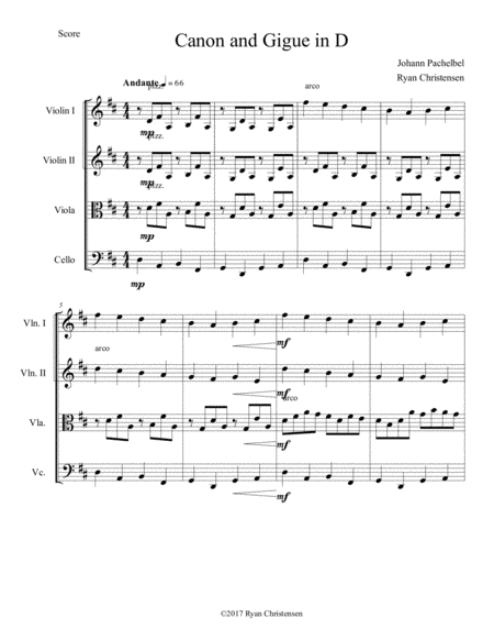 Pachelbel Canon And Gigue In D Major Sheet Music