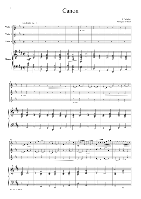 Pachelbel Canon For 3 Violins Piano Vn304 Sheet Music