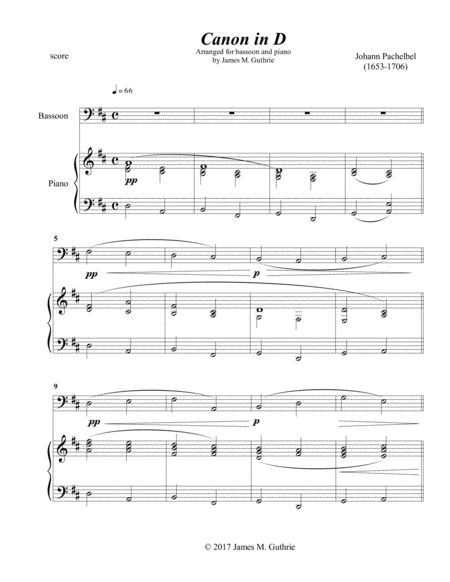 Pachelbel Canon For Bassoon Piano Sheet Music