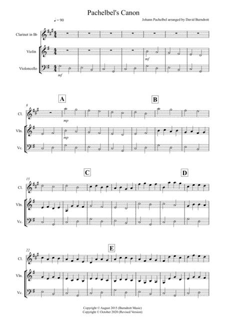 Pachelbel Canon For Clarinet In Bb Violin And Cello Sheet Music