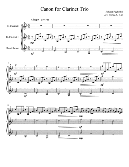 Free Sheet Music Pachelbel Canon For Clarinet Trio