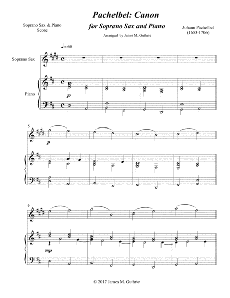 Pachelbel Canon For Soprano Sax Piano Sheet Music