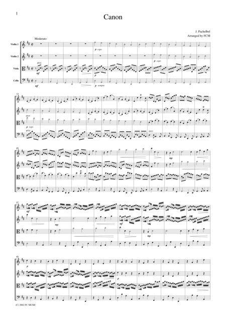 Pachelbel Canon For String Quartet Cp001 Sheet Music