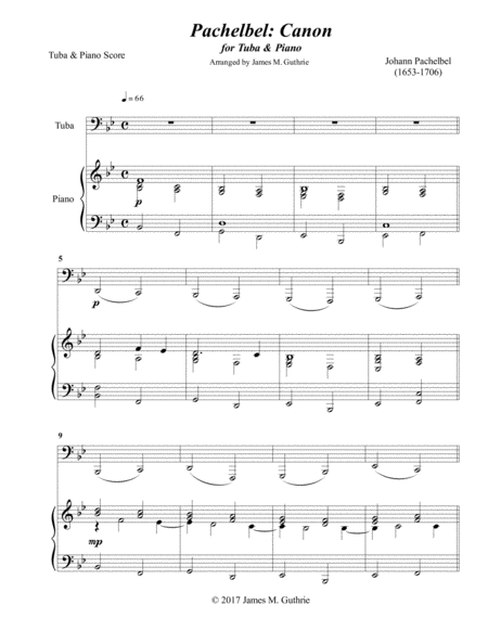 Free Sheet Music Pachelbel Canon For Tuba Piano