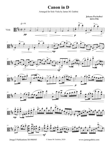 Free Sheet Music Pachelbel Canon In D For Solo Viola