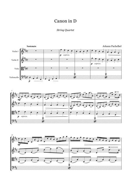 Pachelbel Canon In D String Quartet Score And Parts Sheet Music