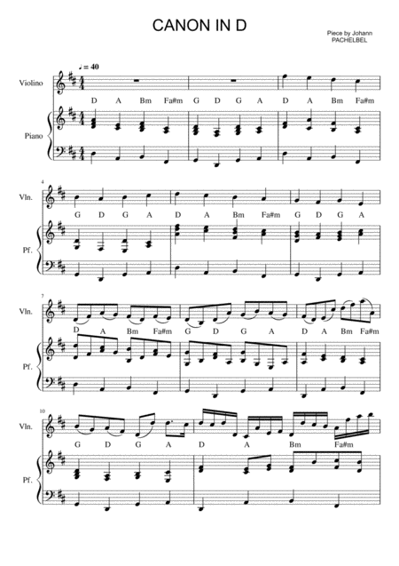 Pachelbel Canon In D Violin And Piano Sheet Sheet Music