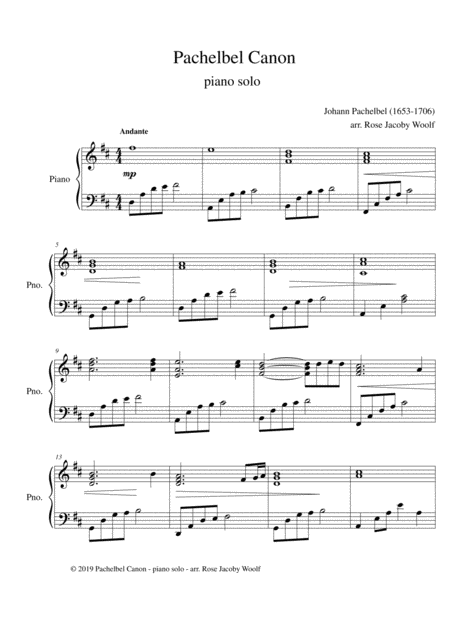 Free Sheet Music Pachelbel Canon Piano Solo