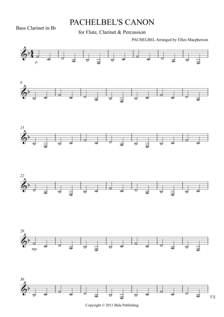 Free Sheet Music Pachelbels Cannon For Flute Clarinet Percussion Bass Clarinet Part