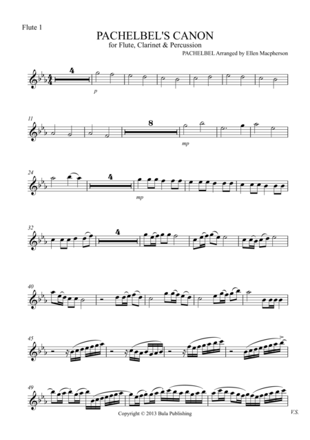 Free Sheet Music Pachelbels Cannon For Flute Clarinet Percussion Flute 1 Part