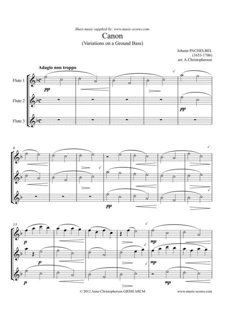 Pachelbels Canon 3 Flutes Easy G Major Sheet Music