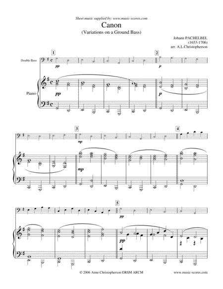 Free Sheet Music Pachelbels Canon Double Bass And Piano