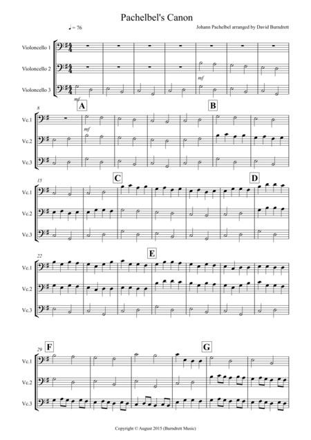 Free Sheet Music Pachelbels Canon For Cello Trio