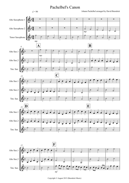 Pachelbels Canon For Saxophone Trio Sheet Music