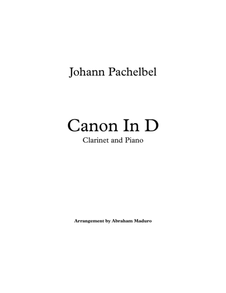 Pachelbels Canon In D Clarinet And Piano Sheet Music